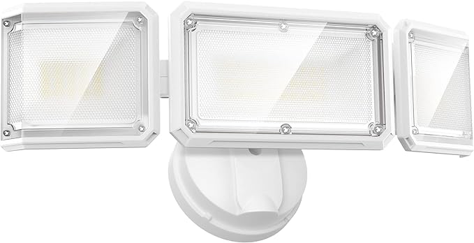 LEPOWER 42W Flood Lights Outdoor - 4200LM Bright LED Security Lights | Switch Controlled Exterior Flood Light with 3 Heads & 220° Wide Angle, IP65 Waterproof for Garage, Yard, Porch (White)