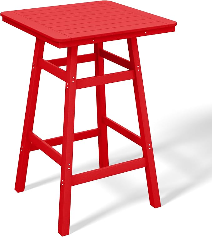 Costaelm Outdoor Bar Table, 42" Counter Height Square Patio Cocktail Bar Table with Umbrella Hole, Patio Bistro Dining Pub Table for Front Porch Deck Backyard Garden, Red