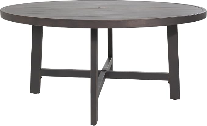 Ulax furniture Outdoor Dining Table 60 Inch Round - Aluminum Patio Table with Umbrella Hole, Weather-Resistant Garden Table for 6 (Brown)