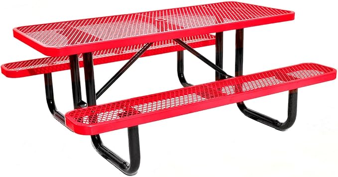 Heavy Duty 6' Rectangular Picnic Table, Expanded Metal, (72" Long) (Red)