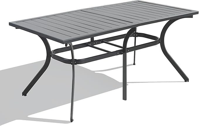 PURPLE LEAF 6-Person Outdoor Aluminum Dining Table with Height Adjustable Feet and Slatted Tabletop Large Rectangle Patio Table for Garden Porch Deck