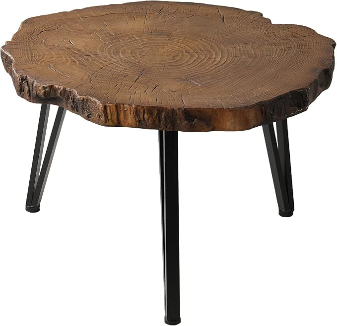 SUNBURY Outdoor Indoor Coffee Table, 31" Wooden Look Concrete Side Table, Modern Round Metal Coffee Table for Living Room, Bedroom, Garden, Backyard