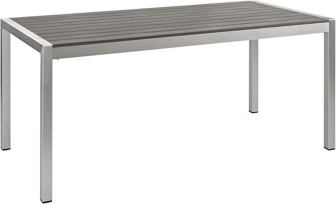 Modway Shore 5-Piece Aluminum Outdoor Patio Dining Table Set in Silver Black