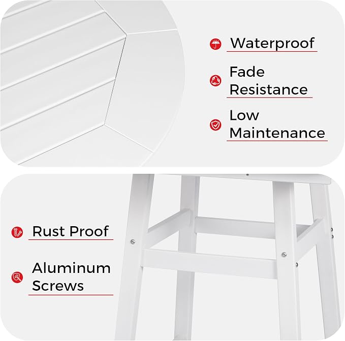 Costaelm Patio Bistro Table, 42" Counter Height Round Patio Cocktail Bar Table with Umbrella Hole, Outdoor Bistro Dining Pub Table for Front Porch Deck Backyard Garden, White