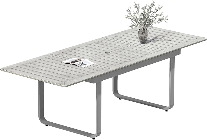 Expandable Outdoor Dining Table for 6-8 Person, Never-Rust Aluminum Extendable Dining Table with U-Shape Legs, 59"-97" Rectangular Patio Table for Porch, Deck, Backyard