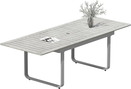 Expandable Outdoor Dining Table for 6-8 Person, Never-Rust Aluminum Extendable Dining Table with U-Shape Legs, 59"-97" Rectangular Patio Table for Porch, Deck, Backyard
