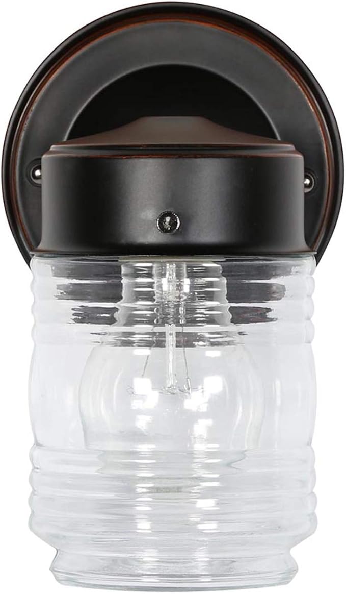 Design House 587311 Jelly Jar Classic 1-Light 2-Pack Indoor/Outdoor Wall Light with Clear Ribbed Glass for Entryway Porch Patio, Oil Rubbed Bronze | Dimmable, Wall Mount, Traditional, Steel, 2-Pack, Lighting, 587311