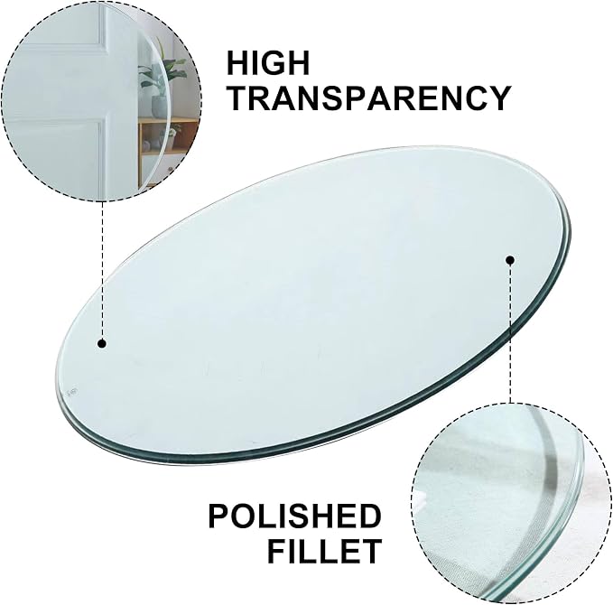 42 Inch Round Tempered Glass Table Top, 0.35 Inch Thick Clear Circular Tabletop with 6 Anti-Slip Rubber Rings, Replacement for Dining & Kitchen and Patio Table