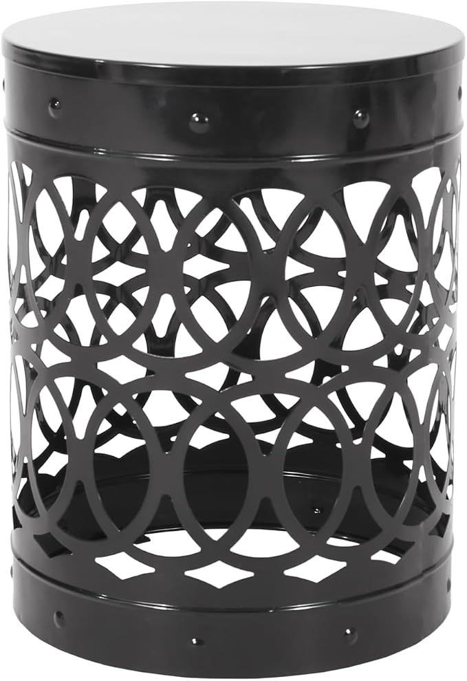 Modern Outdoor Garden Side Table, Set of 2, Black Iron End Tables, Patio & Balcony Plant Stand, Desert Sunset Cutout Design