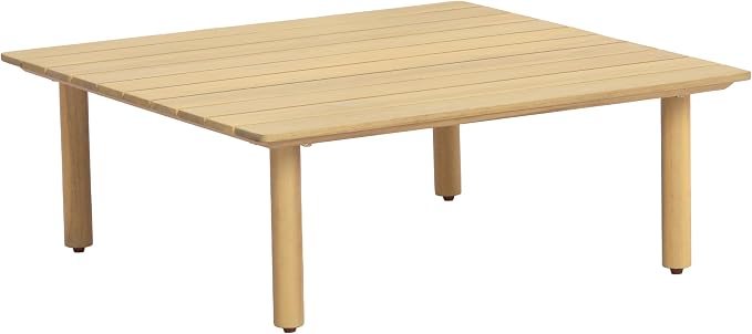 Christopher Knight Home John 4 Piece Patio Furniture Set with Slatted Coffee Table, Outdoor Sofa Set with Rope Back & Cushions, Modern Acacia Wood Sectional Conversation Set, Beige+Cream+Light Teak