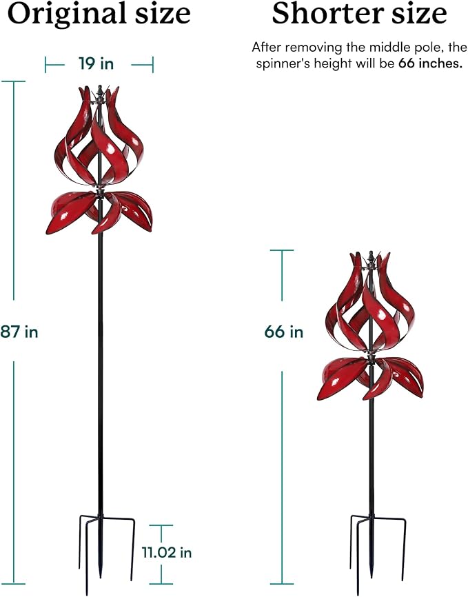 Yard Garden Wind Spinners - Large Outdoor Metal Wind Spinners with Stake, Yard Art Lawn Garden Decor (19" W x 87" H)
