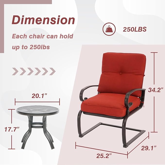 Oakcloud 8Pcs Metal Outdoor Furniture Patio Conversation Set (4 Spring Chairs, Loveseat, Bistro Table, 2 Coffee Tables) - Wrought Iron Patio Chair Set with Cushions (Red)