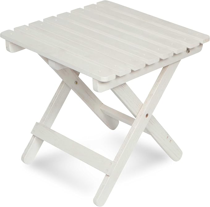 Shine Company Square Wooden Folding Solid Wood Side Table, Outdoor Adirondack Small Patio Table, Eggshell White