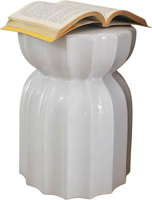 Decorative Ceramic Garden Stool, Hand-Crafted Outdoor Side Table, Shoe Changing Drum Stool for Patio, Living Room Accent Furniture(White 4)