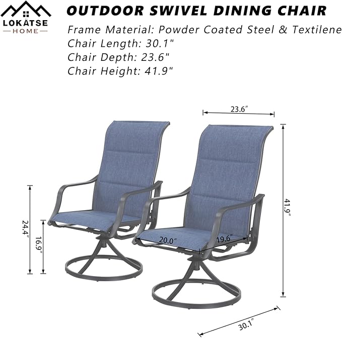 LOKATSE HOME Patio Chairs Set of 2, Outdoor Swivel Rocker Dining Chairs with Breathable Fabric and Powder Coated Steel Frame for Porch Balcony