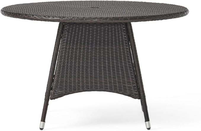 Modern Stylish Outdoor PE Wicker Dining Table with Powder Coated Iron Frame, Versatile Design Patio Coffee Table with Waterproof Tabletop