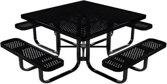 COATEDOUTDOORFURNITURE Heavy-Duty Portable Outdoor Kids Table with Umbrella Hole, Punched Steel Kids Picnic Table, Commercial-Grade, Made in America (46 in, Square, Childrens, Black)