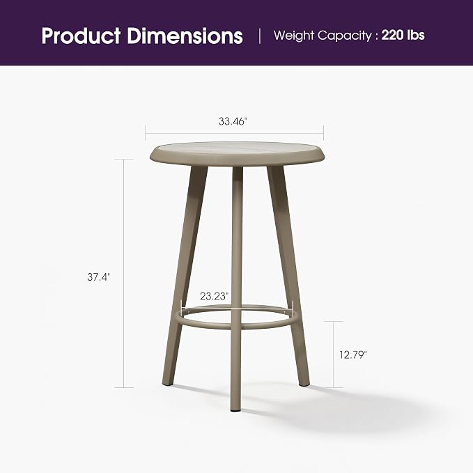PURPLE LEAF Counter Height Table Patio Round Table Dining Coffee Kitchen Breakfast Bistro Outdoor Pub Bar Table for Garden Balcony, Champagne