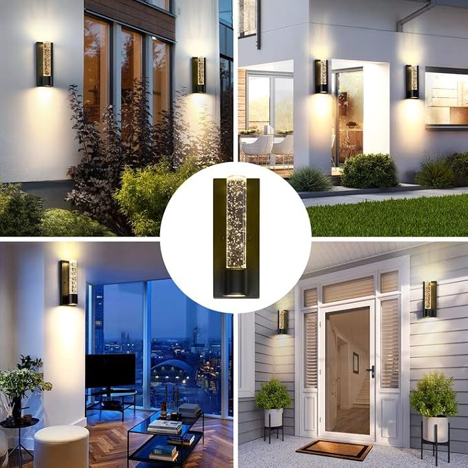 Outdoor Light Fixture with K9 Column Crystal Bubble, Exterior LED Wall Mounted Light, Modern Porch Light, Wall Sconce for Indoor and Outdoor