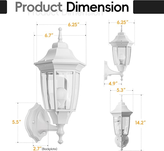 EMART Dusk to Dawn Outdoor Porch Light with Bulb, Wall Lamp(2 Pack, White) | Exterior Anti-Corrosion, Waterproof Aluminum & Glass Shades, Modern Sconce Lantern Fixtures for Outside, House, Garage
