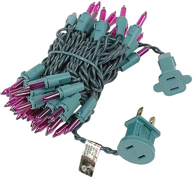 Novelty Lights 11 Feet 50 Bulbs Green Wire Purple Incandescent Mini Lights