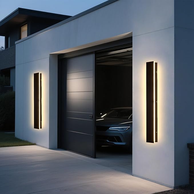 Modern Outdoor Wall Lights - 2pack 47.3inch 3000K Black Exterior Light Fixtures Wall, Porch Lights Outdoor Wall Sconce, Patio Long Strip Wall Light Fixtur Outside for Garage, House(4.72 Inch Wide)