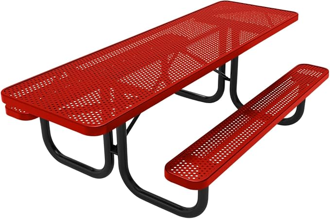 COATEDOUTDOORFURNITURE Coated Outdoor Furniture Heavy-Duty Portable ADA-Compliant Outdoor Picnic Table, Punched Steel Patio Dining Furniture Made in America (8ft Rectangular, Both-Side Handicap, Red)