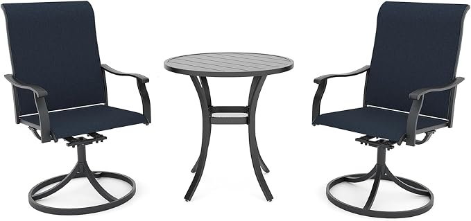 Anmutig 3 Piece Outdoor Patio Bistro Dining Set with 2 Swivel Dining Chairs & 1 Round Metal Dining Table, All Weather Dining Furniture Set for Lawn Garden Blue