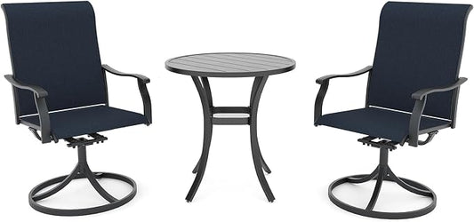 Anmutig 3 Piece Outdoor Patio Bistro Dining Set with 2 Swivel Dining Chairs & 1 Round Metal Dining Table, All Weather Dining Furniture Set for Lawn Garden Blue