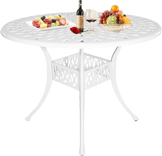 42" Cast Aluminum Outdoor Dining Table,Dining Conversation Side Table, Patio Bistro Table with 1.97" Umbrella Hole for Backyard, Garden, Patio, Porch