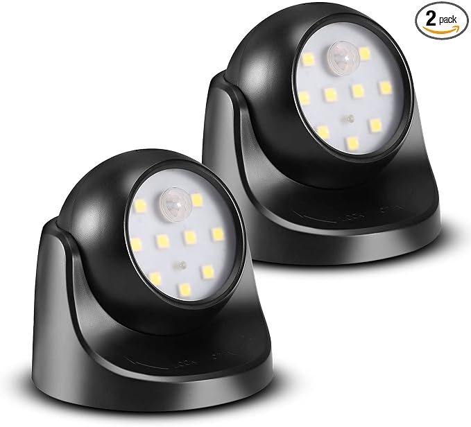 6000K Battery Motion Sensor Light Outdoor Waterproof Wireless LED Battery Powered Wall Light Auto On/Off Night Light 2 Pack Cool White
