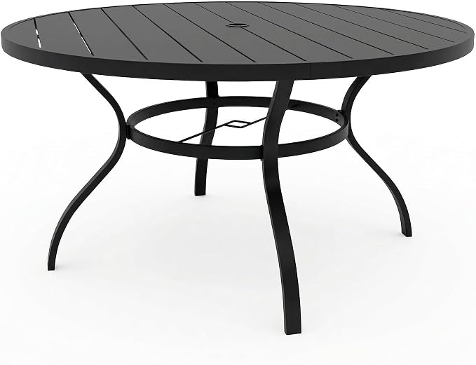 Incbruce Patio Dining Table, 53" Round Table Metal Steel Slat Table with 1.57" Umbrella Hole, for Backyards, Porches, Gardens, or Poolside
