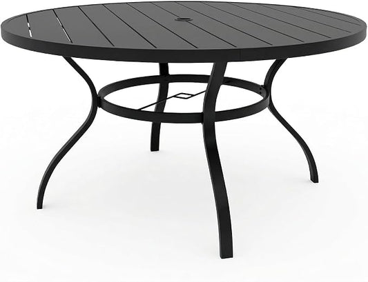 Oakcloud 53" Round Patio Dining Table, Outdoor Metal Round Table Patio Furniture Classic Black Table with 1.57" Umbrella Hole, for Garden Backyard Poolside Deck