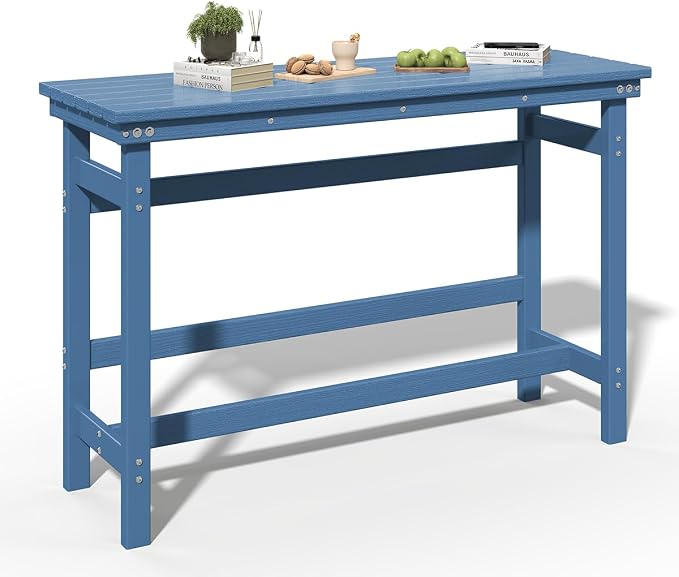Sundale Outdoor Bar Table, 41 Inch Height Adirondack Rectangle Bar Table, All Weather Patio Bar Counter Height Table for Outside Backyard Balcony Poolside (Blue)