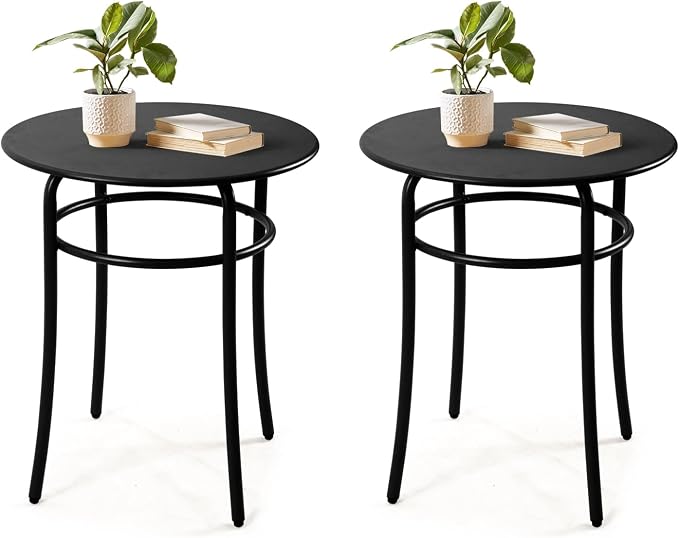 27.5''H Round Outdoor Patio End Table Set of 2, Black Outdoor Side Tables for Patio Porch Pub, Metal Side Tables Living Room Cocktail Table