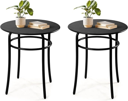 27.5''H Round Outdoor Patio End Table Set of 2, Black Outdoor Side Tables for Patio Porch Pub, Metal Side Tables Living Room Cocktail Table