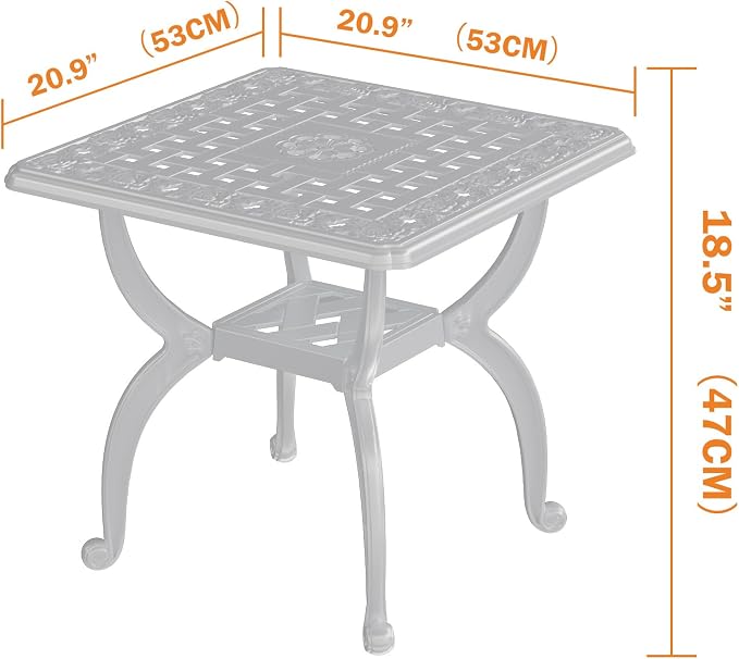 Square Outdoor Coffee Table, Cast Aluminum Side Table with Storage,Indoor End Table, All-Weather Bistro Table for Patio Garden Lawn,White