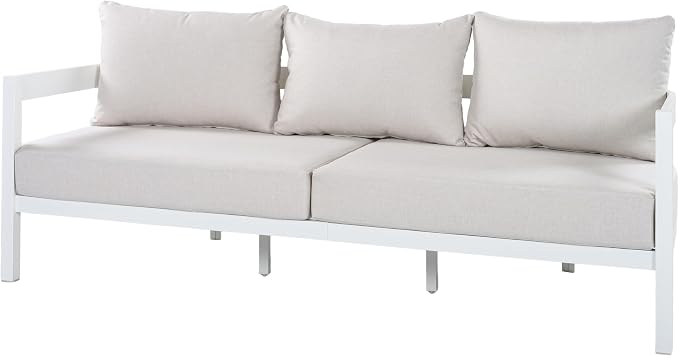 Merax 75.8" Modern Curved Outdoor Aluminum 3-Seater Sofa, Full-Size Patio Couch with Weather-Resistant Cushions for Porch, Lawn, Backyard, Balcony, White