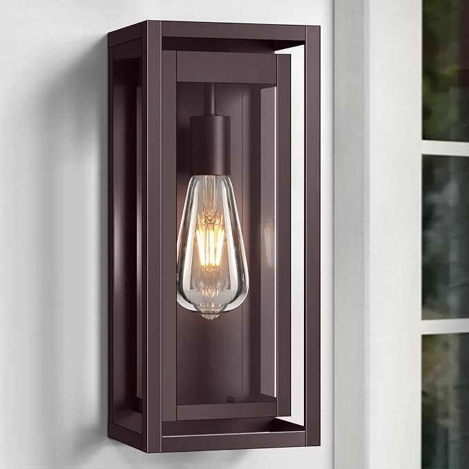 15" Large Oil Rubbed Bronze Outdoor Light Fixture, ORB Outdoor Sconces, Modern Waterproof Wall Lights with Clear Glass Shade for Front Door, Porch, Garage, 1 Pack