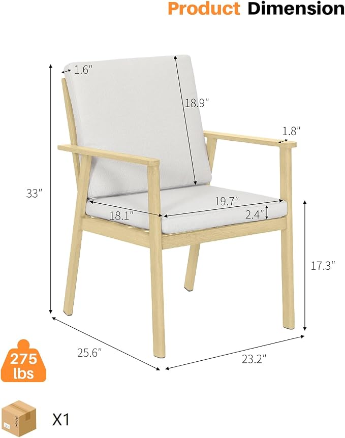Never-Rust Outdoor Patio Dining Chairs, 2 Pieces Outdoor Aluminum Dining Chairs with Thickened Cushions, Patio Dining Furniture Chairs Set for Garden, Decks, Porch, Pool, Maple Wood