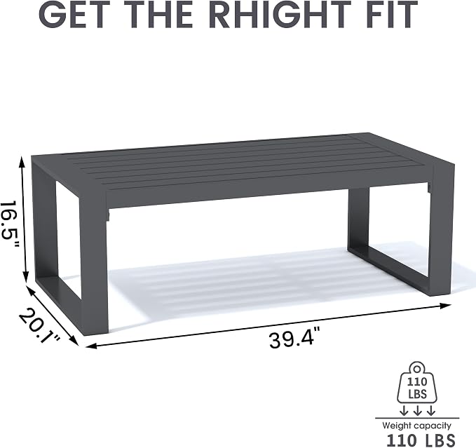 Sundale Outdoor Coffee Table, 40 Inch Rectangle Patio Coffee Tables for Outside, All-Weather Aluminum Coffee Side Table for Deck, Backyard, Balcony