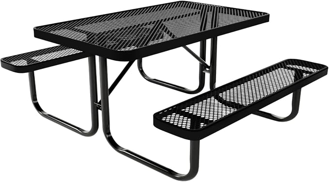 COATEDOUTDOORFURNITURE Heavy-Duty Portable Outdoor Kids Table, Expanded Metal Kids Picnic Table, Commercial-Grade Picnic Table, Made in America (4ft Rectangular, Childrens, Textured Black)