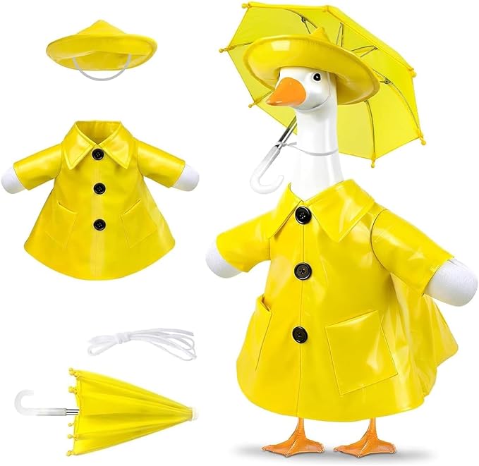 STONESTAR Raincoat Porch Goose Outfits with Umbrella Hat, Goose Spring Outfit Lawn Goose Raincoat Clothes Costume Fits 23" Geese Statue, Summer Garden Lawn Patio Yard Outdoor Decor (Raincoat-Yellow)