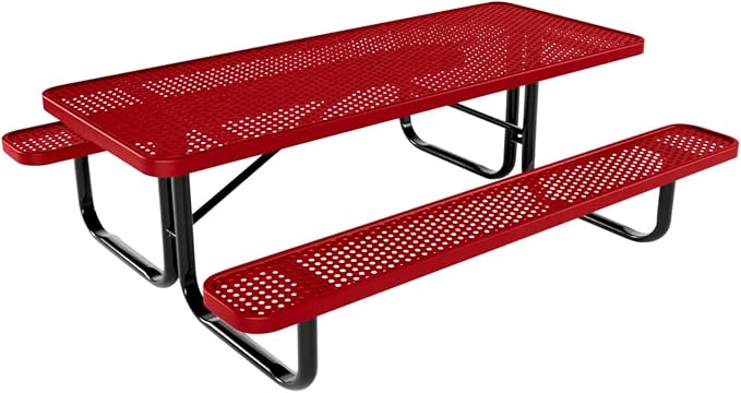 COATEDOUTDOORFURNITURE Heavy-Duty Portable Outdoor Kids Table, Punched Steel Kids Picnic Table, Commercial-Grade Picnic Table, Made in America (6ft Rectangular, Childrens, Textured Red)