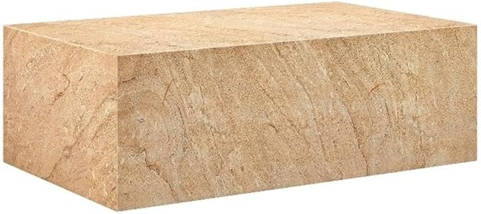 Modway Jordana 47 Inch Rectangle Concrete Coffee Table in Travertine – Plinth Coffee Table with Faux Stone Finish – Concrete Furniture Center Table for Living Room or Patio
