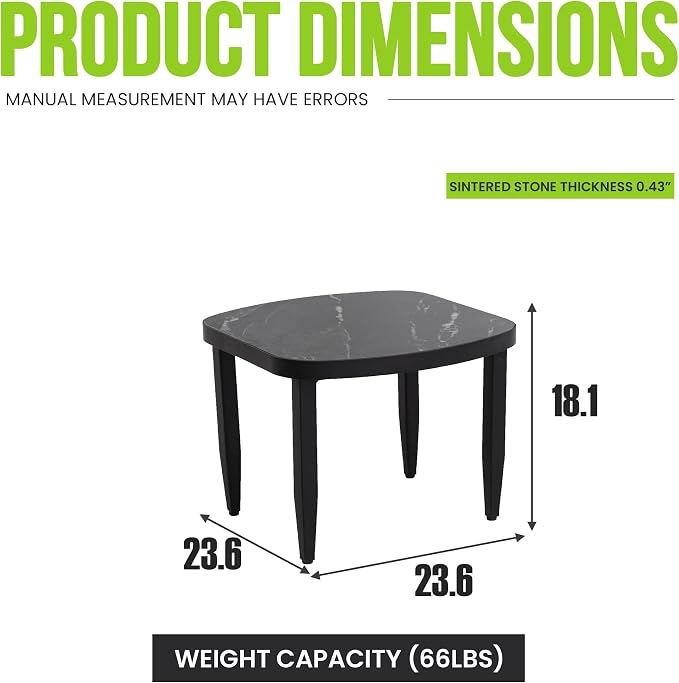 Outdoor Side Table, Square Sintered Stone Top, Ember Black