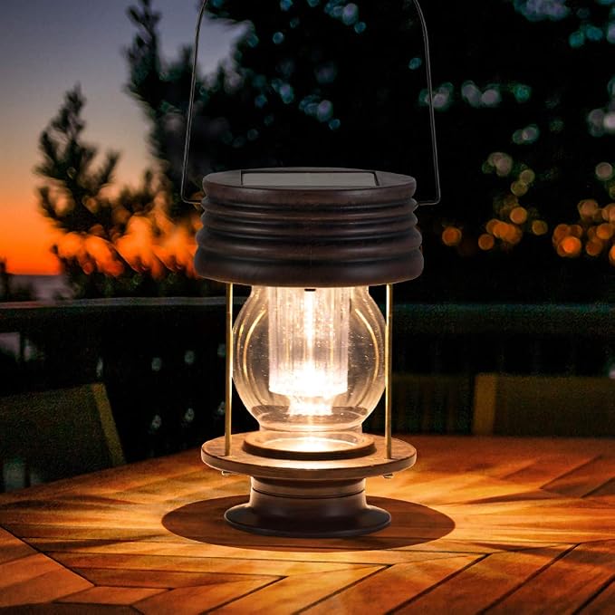Solar Lanterns Outdoor Patio Decor, 1 Pack Large Hanging Solar Lights Waterproof, 30LM Bright Retro Decorative Table Lamps with Warm Glow for Porch, Yard, Garden, Pathway & Backyard Decoration