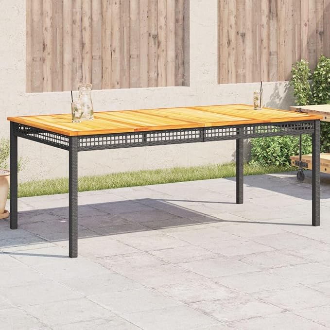 vidaXL - Garden Table/Outdoor Dining Table - Black/Brown - Acacia Wood/Steel - Rectangular - Weather- - for Garden/Balcony/Terrace - Seats 6 People - 70.9x35.4 inches