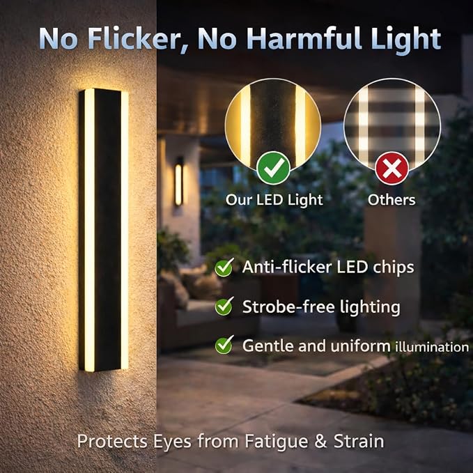 Modern Linear Outdoor Wall Lights, 32" LED Exterior Wall Sconce for Porch & Garage, IP65 Waterproof Architectural Facade Lighting, 3CCT Dimmable Matte Black Fixture for Front Door Entryway