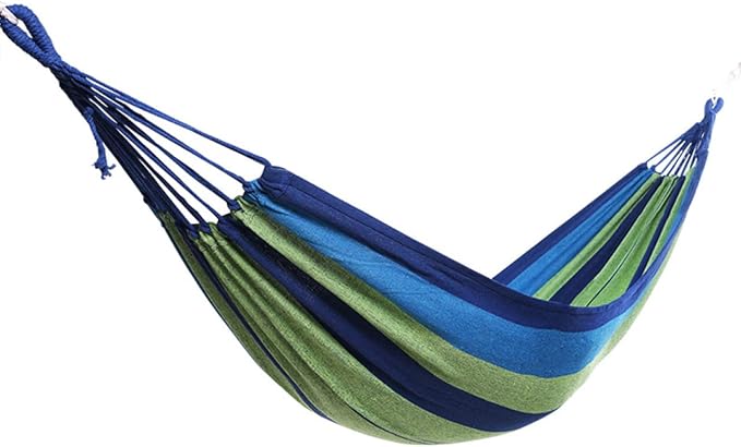 ORFOFE Double Canvas Hammock for Two Adults, Outdoor Travel Hanging Swing with Thickened Wide Blue Canvas, Portable Garden and Camping Hammock Suitable for Patio and Backyard